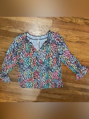 Coco Kelly Colorful Rainbow Leopard Print Blouse XL